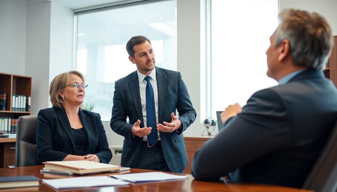 Asheville DWI defense lawyer consulting with a concerned client in a professional setting.