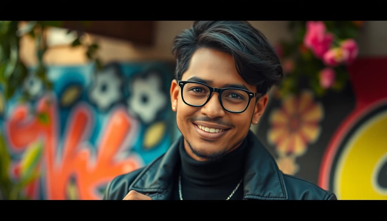 Eye-catching whatsapp profile photo of a cheerful individual outdoors, capturing warmth and creativity.
