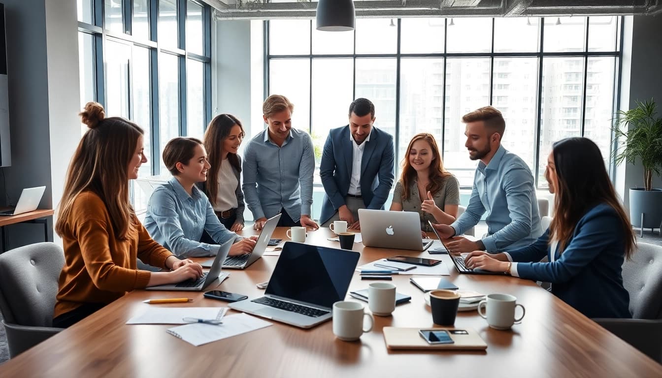 Engaging ad for edmonton social media marketing showcasing teamwork in a modern office space.