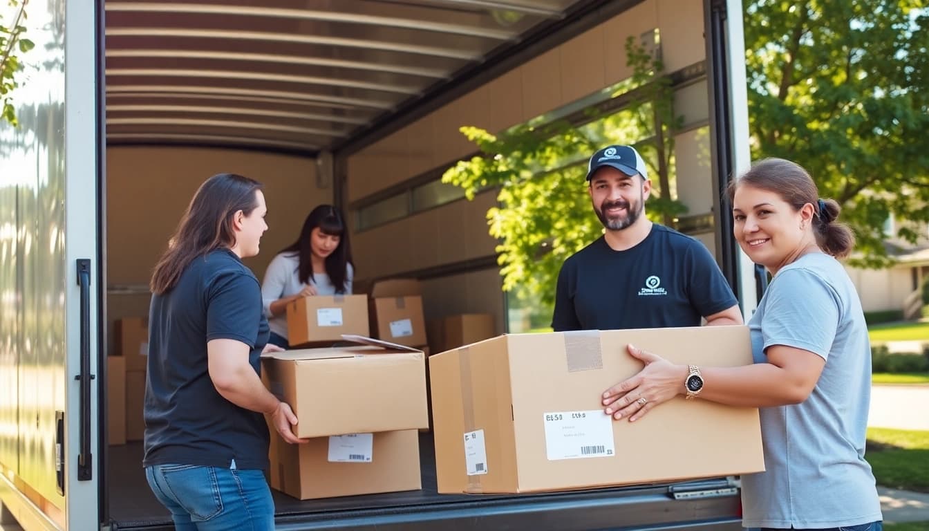 Long distance movers Calgary helping a family pack and load their belongings into a truck.