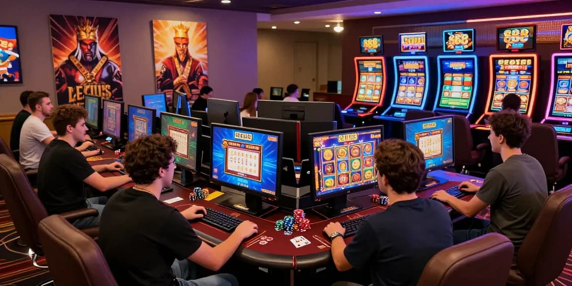 Players enjoying slot gacor games in a lively online casino atmosphere with vibrant displays.