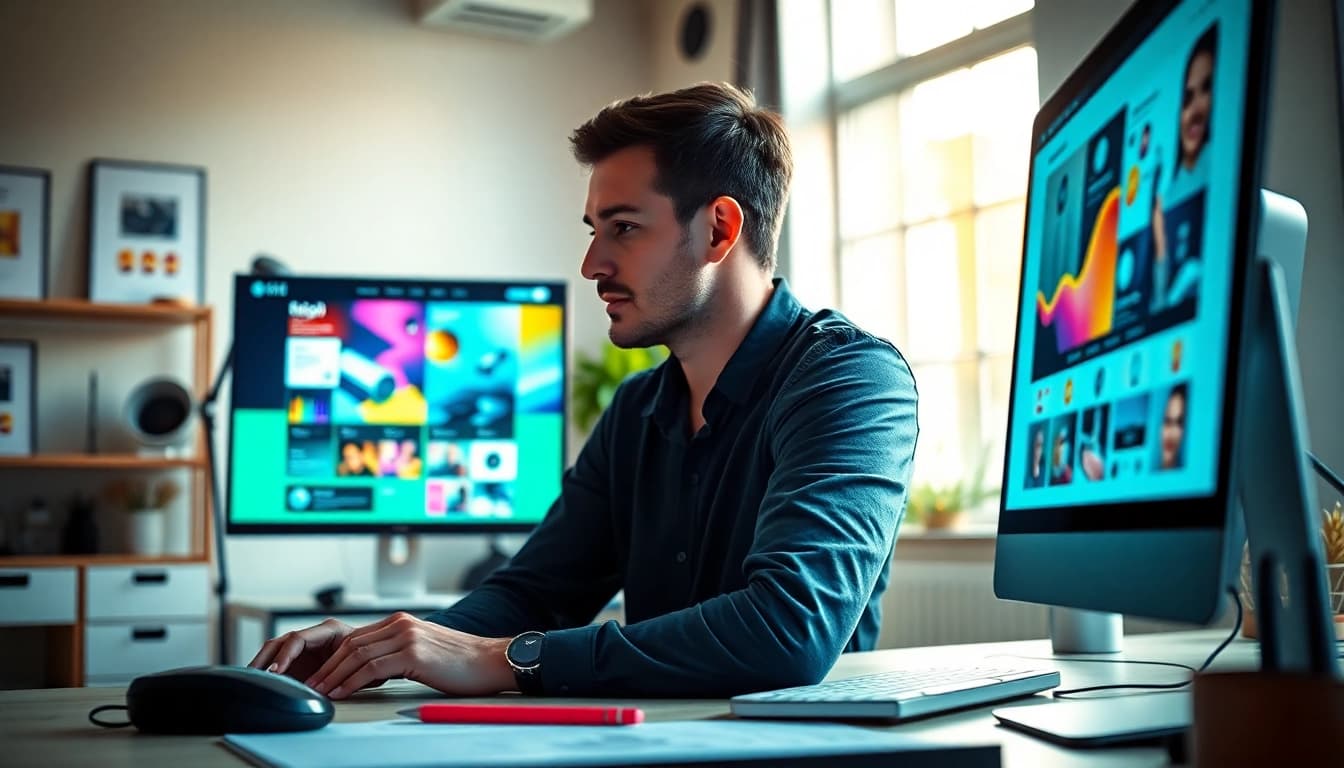 Webdesign erstellen mit einem modernen Monitor in einem kreativen Arbeitsumfeld.