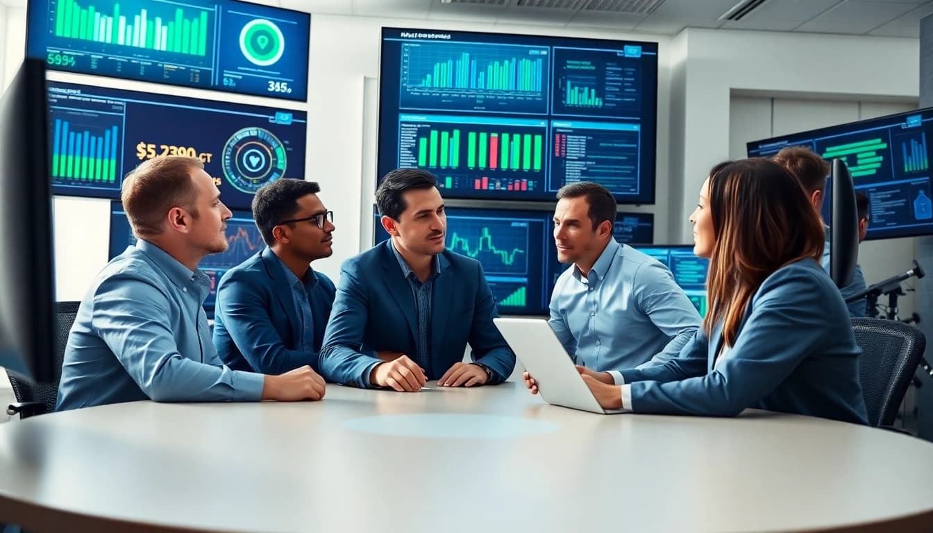 Enhance Microsoft 365 Security & Compliance by showcasing a cybersecurity team monitoring threats.