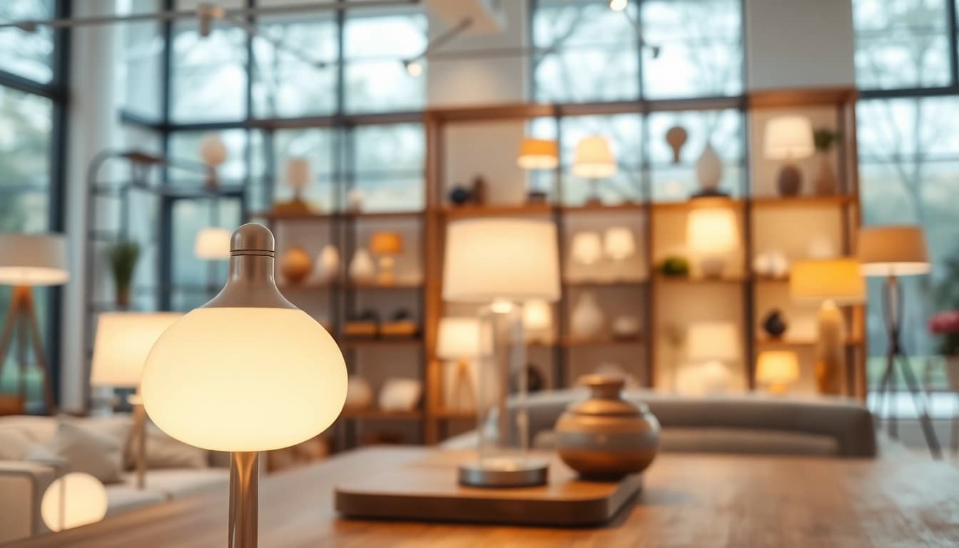Showcase ELC Lamps Online in an elegant setting highlighting unique designs and modern aesthetics.