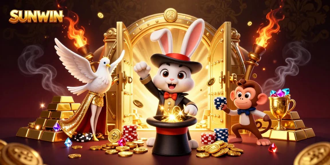 SUNWIN brings magic to the casino with a dazzling scene of characters and treasures.
