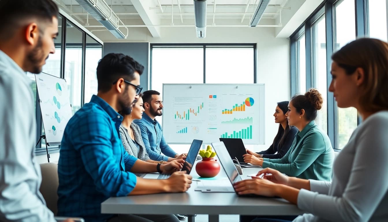 Analyze digital marketing strategies at https://www.fire85.com in a modern office environment.