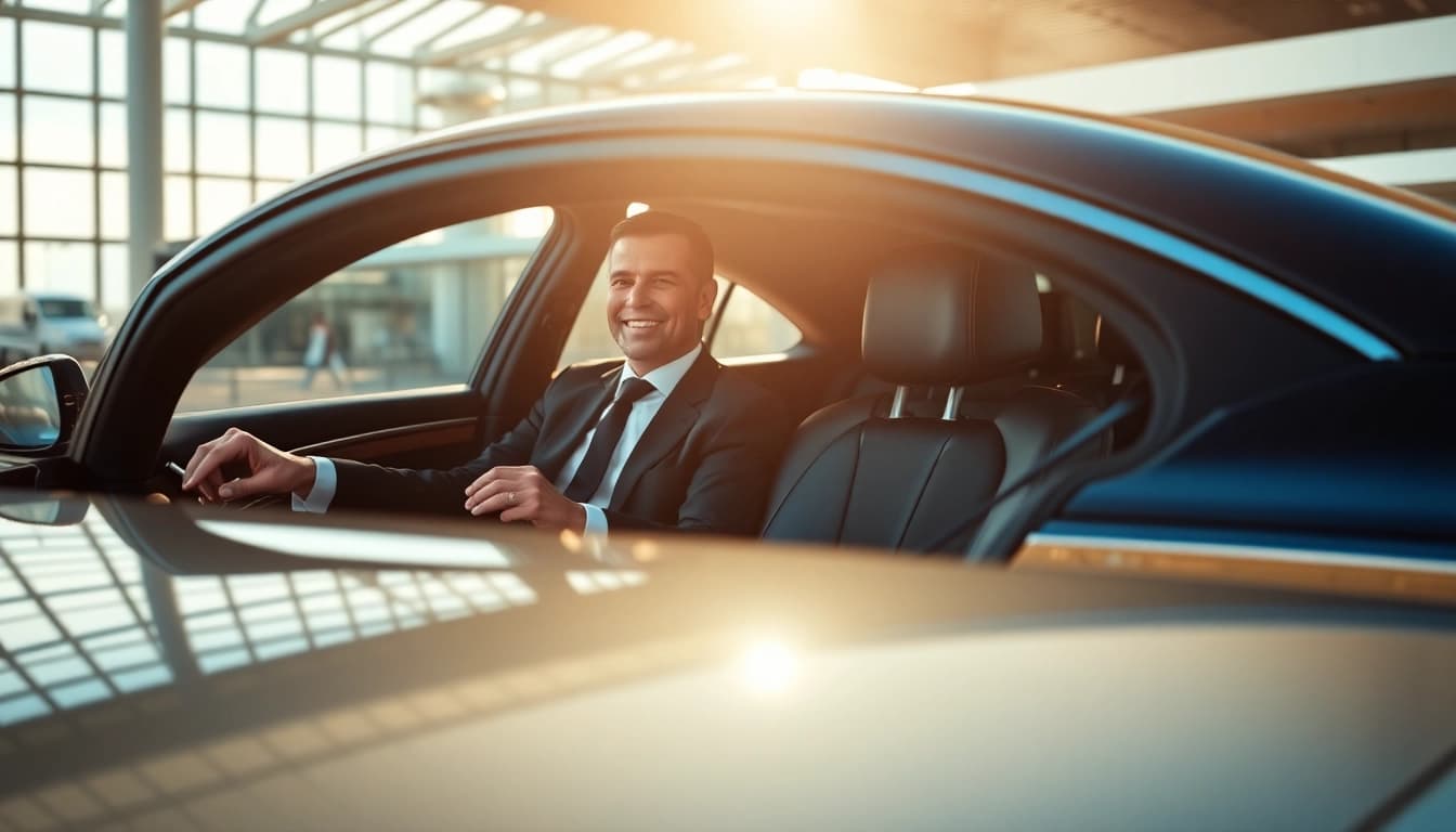 Experience Chauffeur Services Nottingham with a professional driver assisting at an airport terminal.