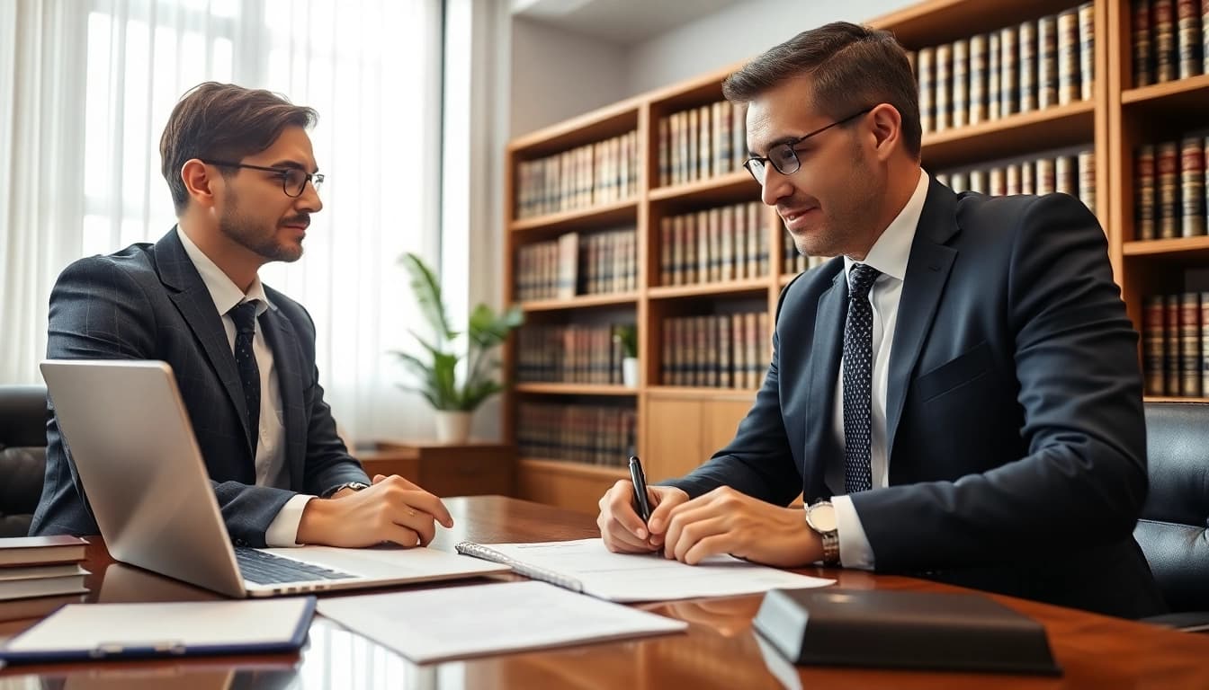 Labour law compliance Gurgaon: Legal consultation scene, showcasing a lawyer advising a client in a professional setting.