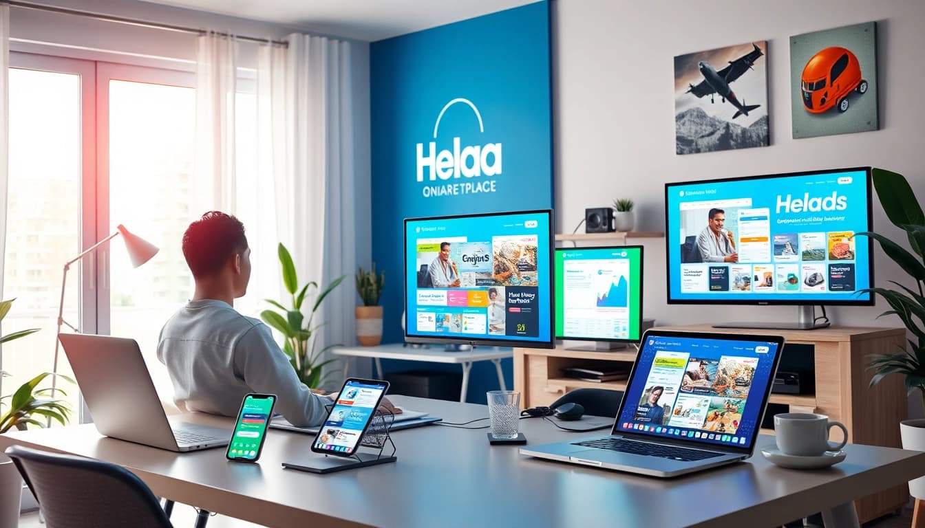 Vibrant view of Hela Ads being navigated on devices, showcasing a user-friendly online marketplace.