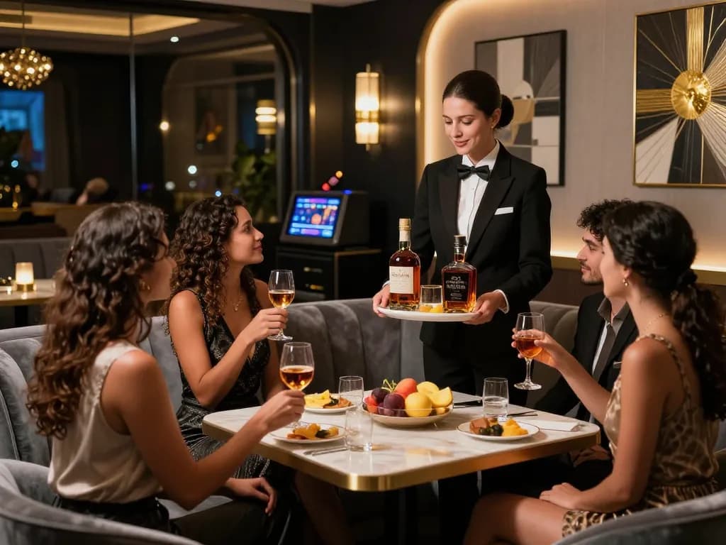 Guests enjoying drinks at a luxurious 강남쩜오 venue with a stylish atmosphere and premium service.