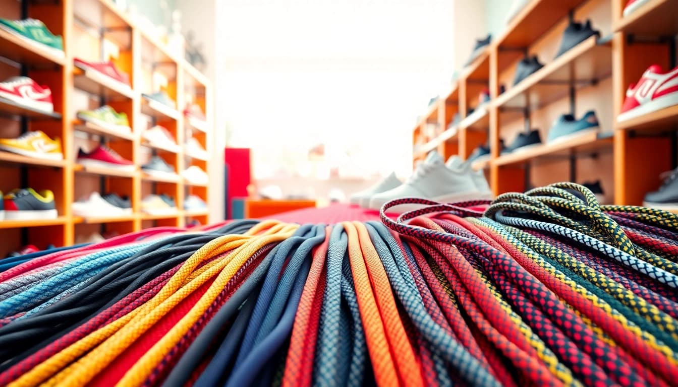 Showcase of wholesale shoelaces for sneaker shops with vibrant colors and styles.