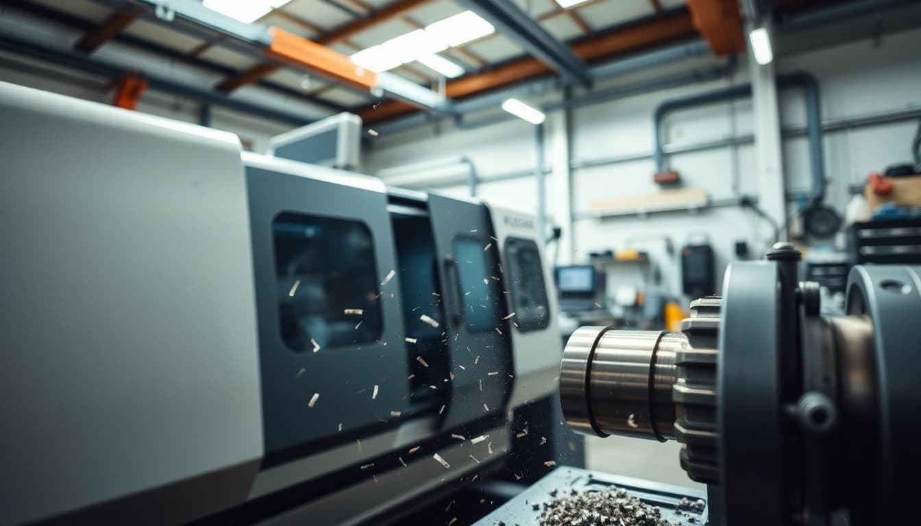 Custom part manufacturer utilizing advanced CNC machining technology in a bustling workshop.