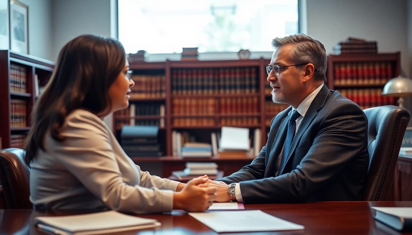 Engaging conversation with a Fort Lauderdale work injury lawyer in a professional office.