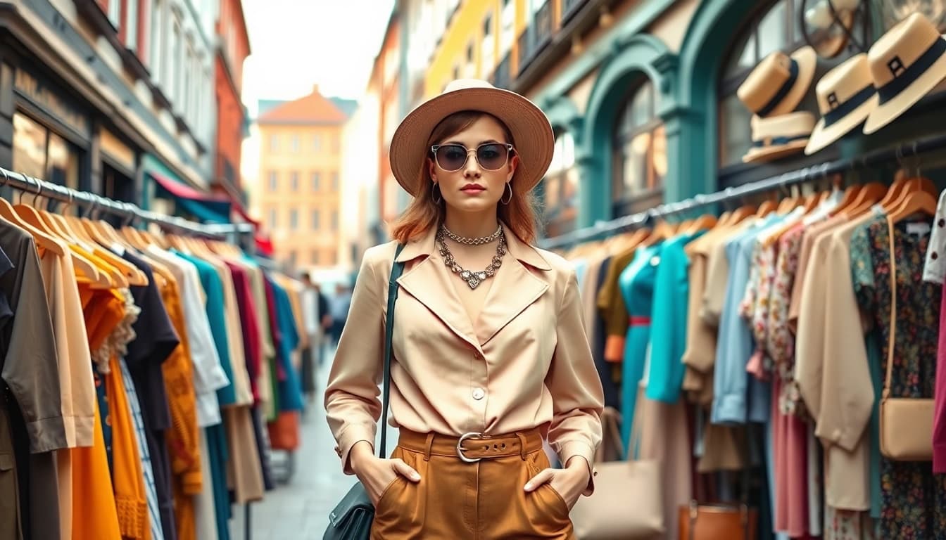 Browse trendy vintage clothing Copenhagen collections displayed by a stylish model.