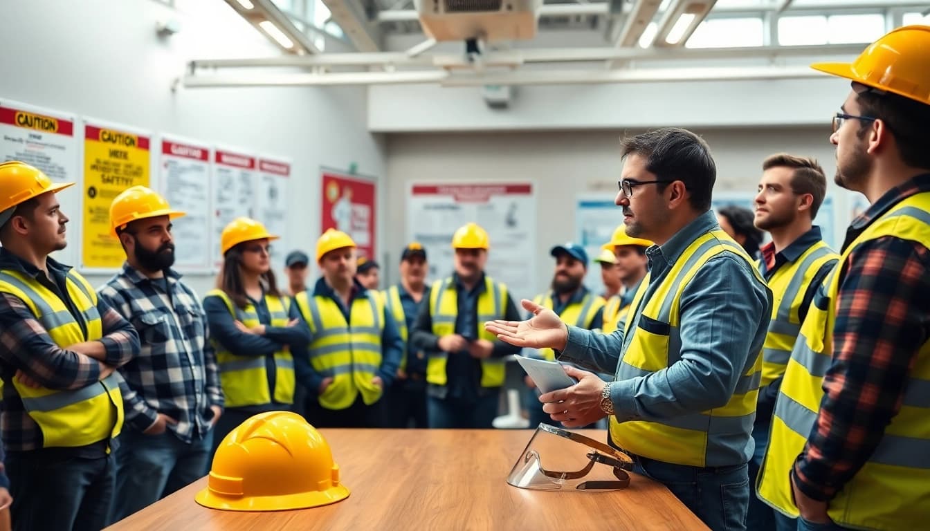 Engaging construction safety training session with diverse participants focused on learning.