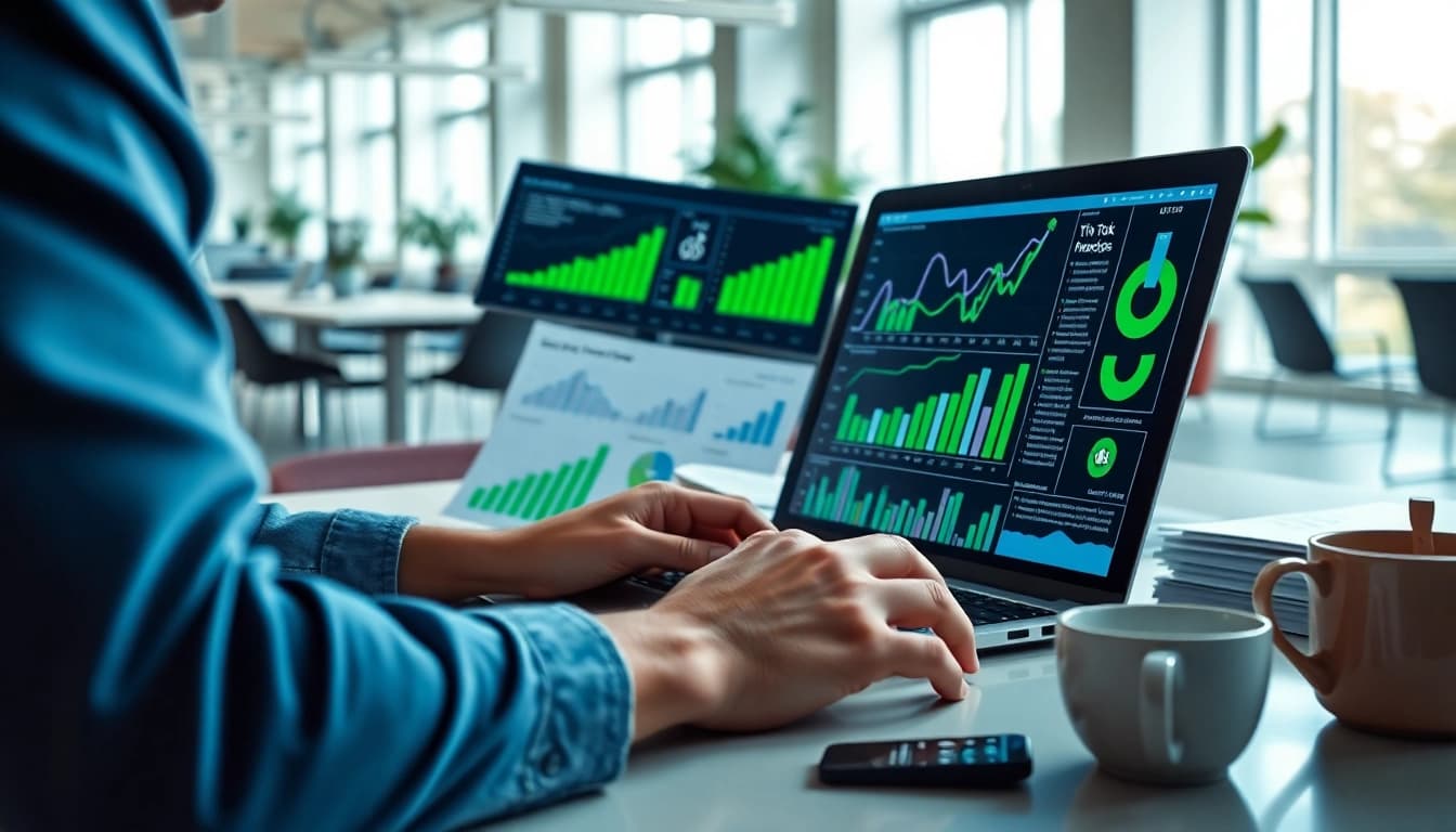 Analyze TikTok smm panel metrics in a vibrant digital marketing workspace.