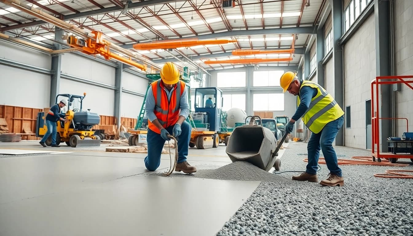 Implementing surfacing solutions in a modern industrial setting with skilled workers and equipment.