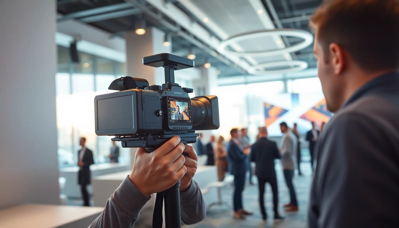 Capture of Commercial videography toronto showcasing a professional videographer at a corporate event.