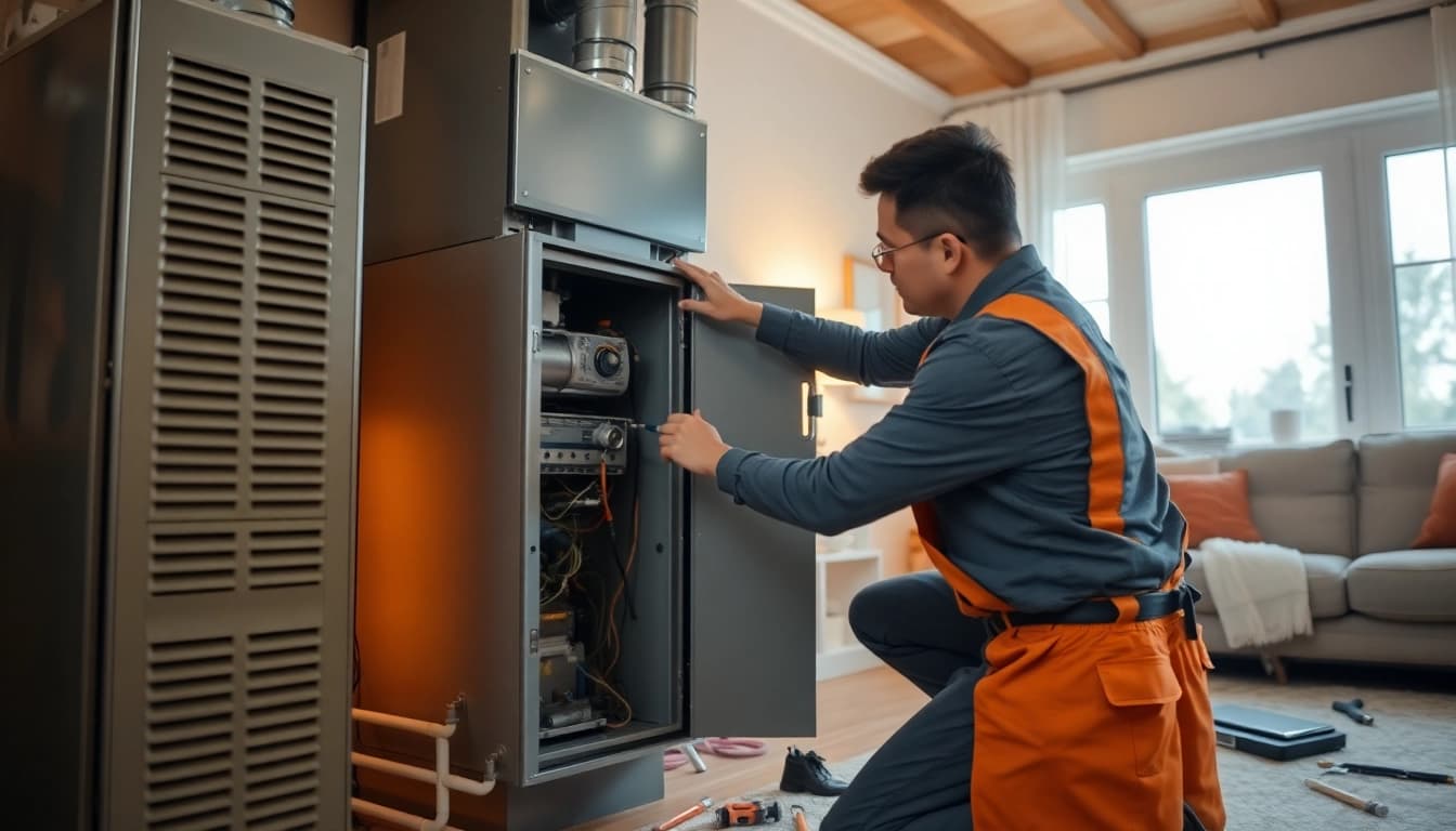 Fixing a furnace for heating repair in Bedford, NY, by a skilled technician.
