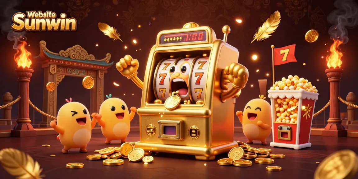 Win big with Website Sunwin as cartoon slot machines celebrate a jackpot explosion!