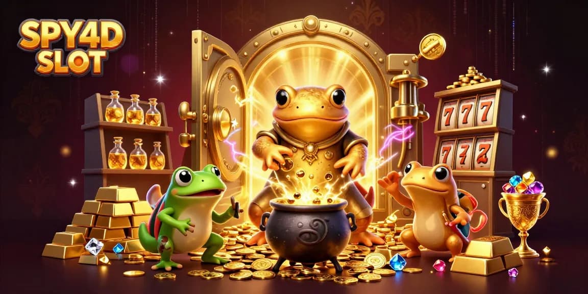 SPY4D SLOT memperlihatkan alkemis 3D dengan koin emas dan elemen permainan slot yang menarik.