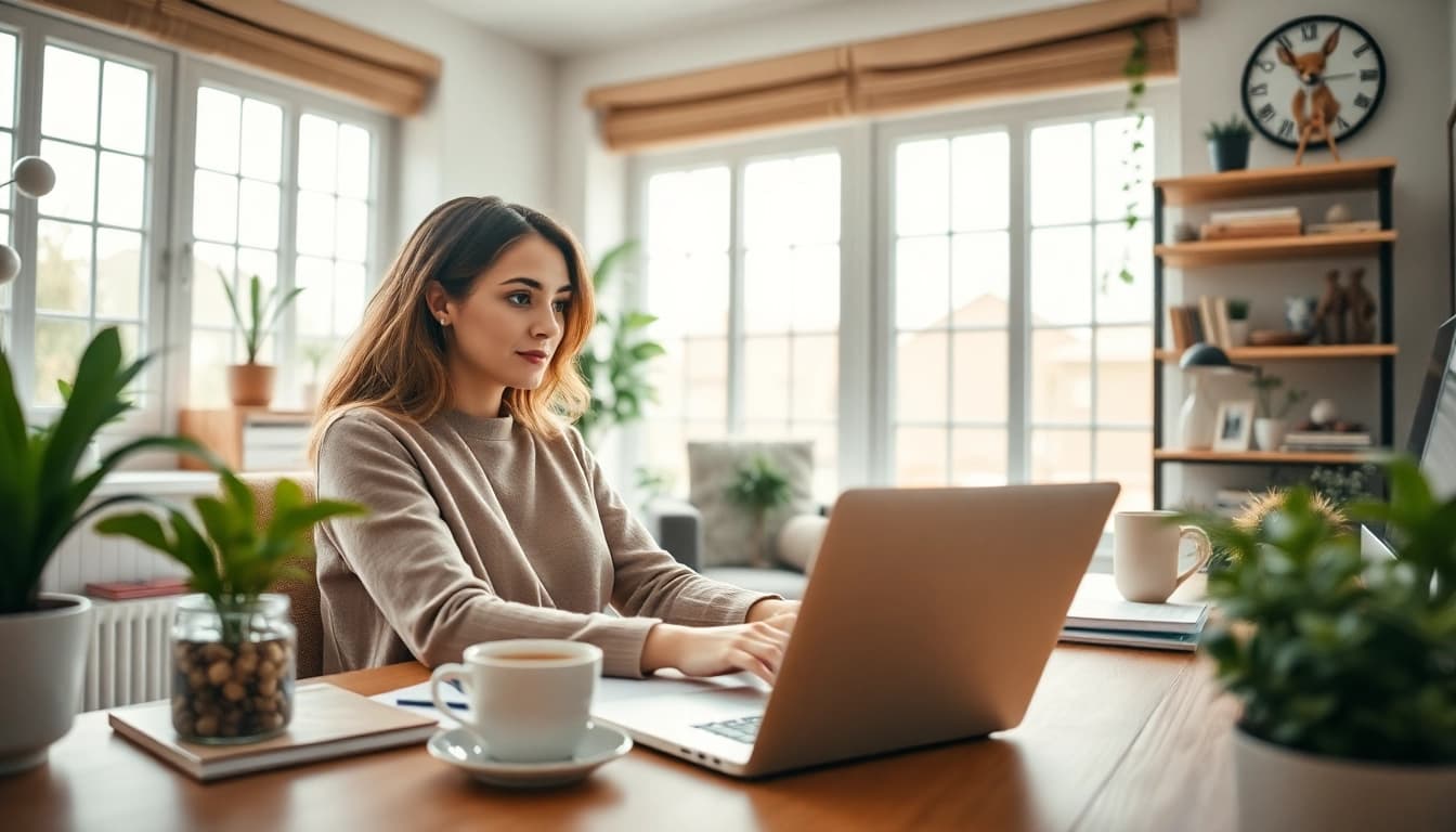 Engaging lifestyle scene highlighting a UK Lifestyle Blog in a cozy home office atmosphere.