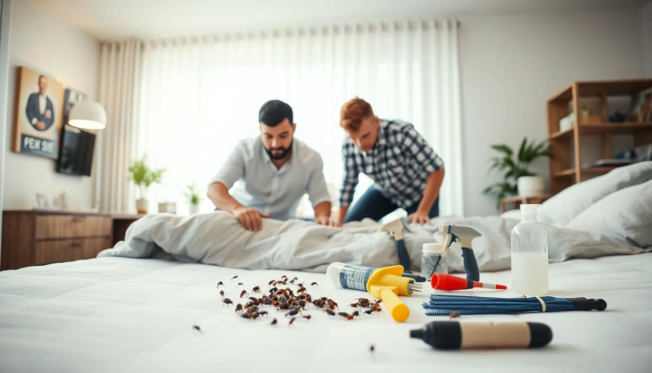 Inspecting bed bug treatment procedures at https://affordablebedbugexterminators.com in a bright Milwaukee apartment.