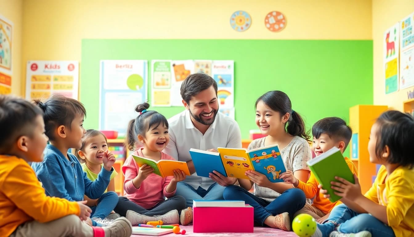 活気あふれる教室でネイティブの英語講師と交流するBerlitz Kids 体験の様子。