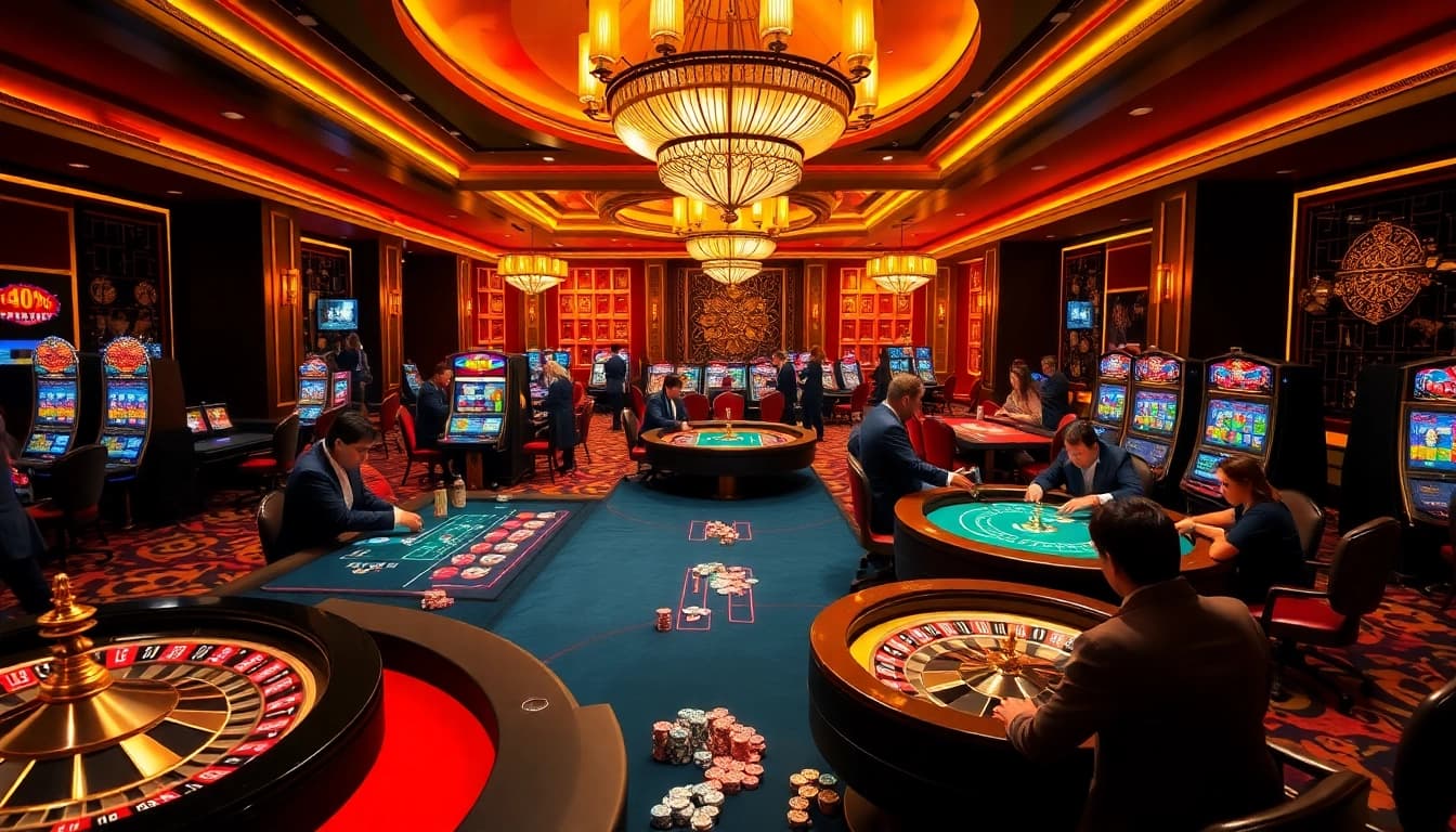Engaged players exploring high-stakes gaming strategies at tylekeo.asia's luxurious casino scene.