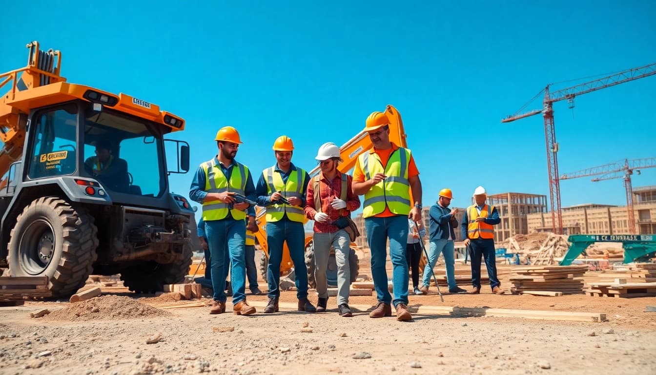 Carolinas construction site with diverse workers collaborating actively on projects.