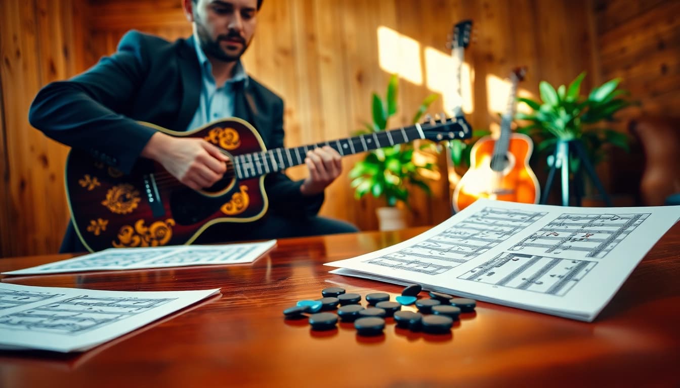 Engaging guitar practice session featuring https://guitarlessons.co.uk resources for learners.