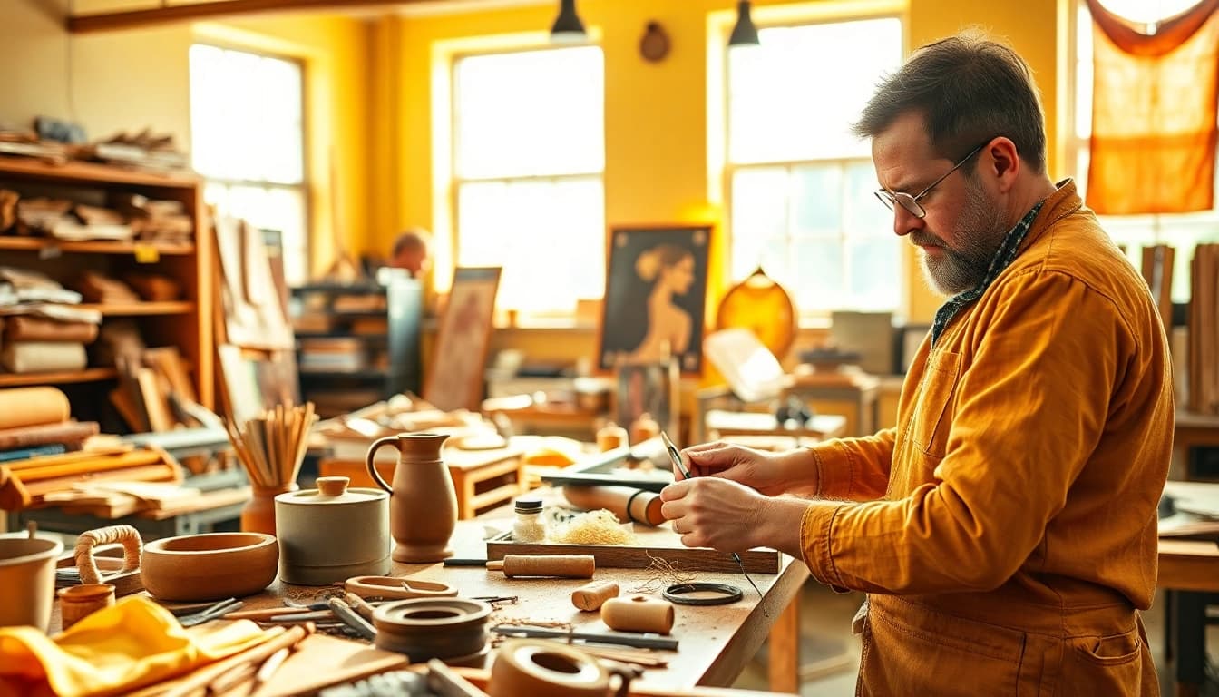 Engaging scene of craft training colorado showcasing an artisan at work with vibrant materials.