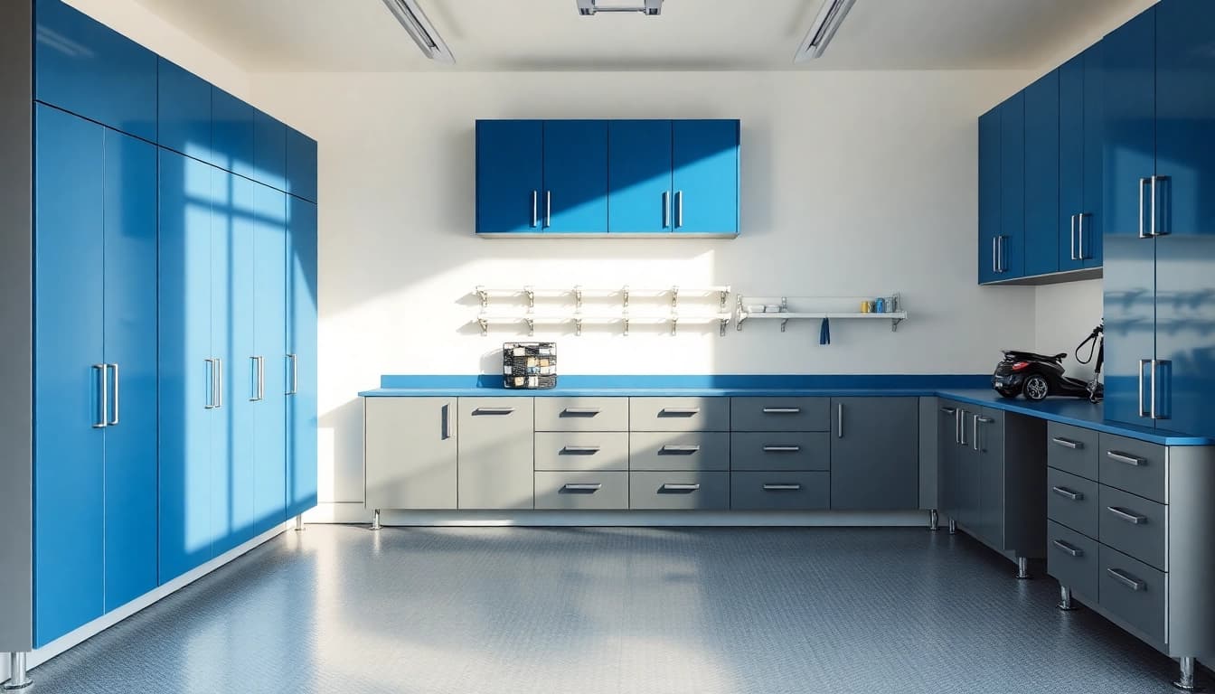 Organize your space with stylish garage cabinets, providing functional storage and a sleek look.
