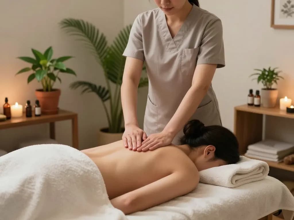 편안한 분위기와 따뜻한 오일로 휴식을 중점적으로 제공하는 진정한 웰니스 스튜디오의 스웨디시 마사지.