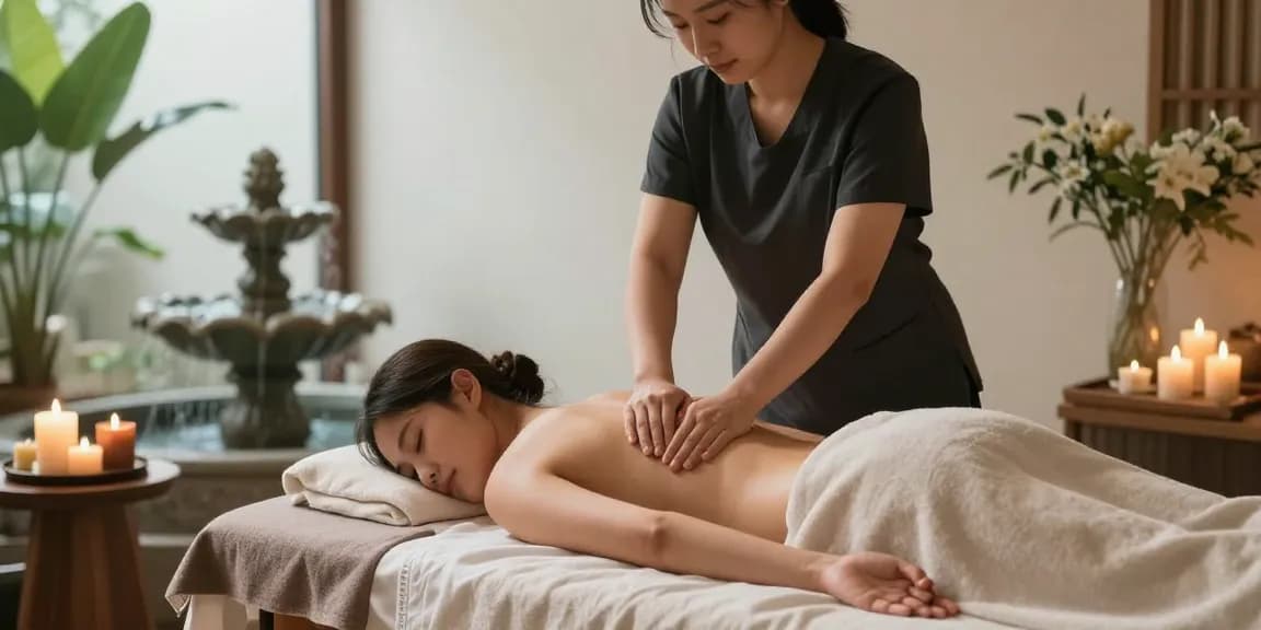 마사지 치료 중인 모습, 편안한 스파 환경으로 고요한 분위기를 자아냅니다.