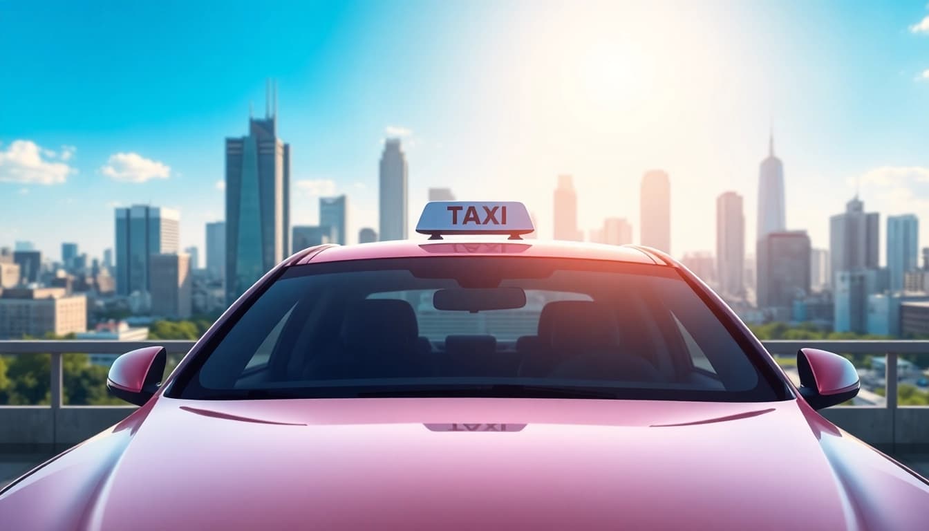 Experience long distance taxi transfers with a modern, sleek taxi in an urban setting