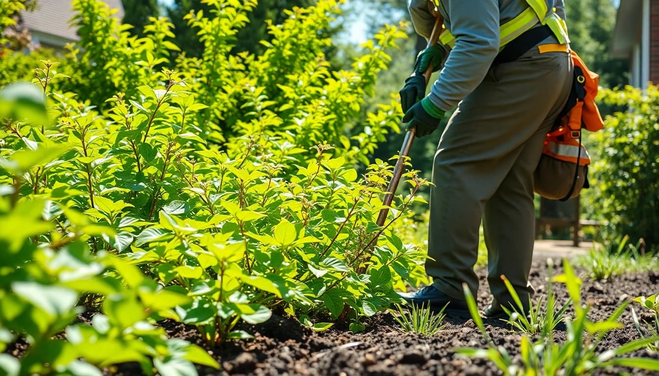 Japanese Knotweed Removal showcased by a technician ensuring a clean garden.