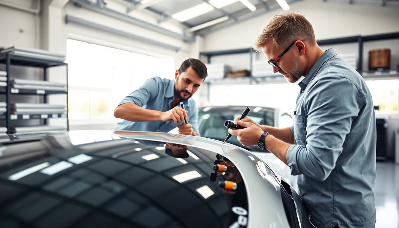Certified PPF installer expertly applying paint protection film on a luxury vehicle.