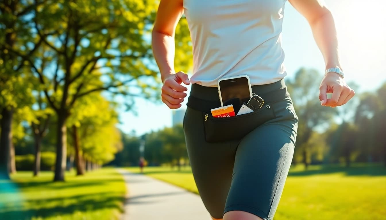 Active person running with a running belt, showcasing its practical features and essentials.