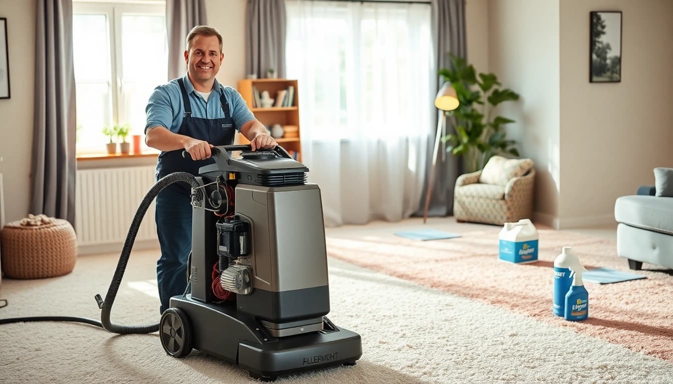 Local carpet cleaners in action, showcasing professional carpet cleaning in a bright, welcoming home.