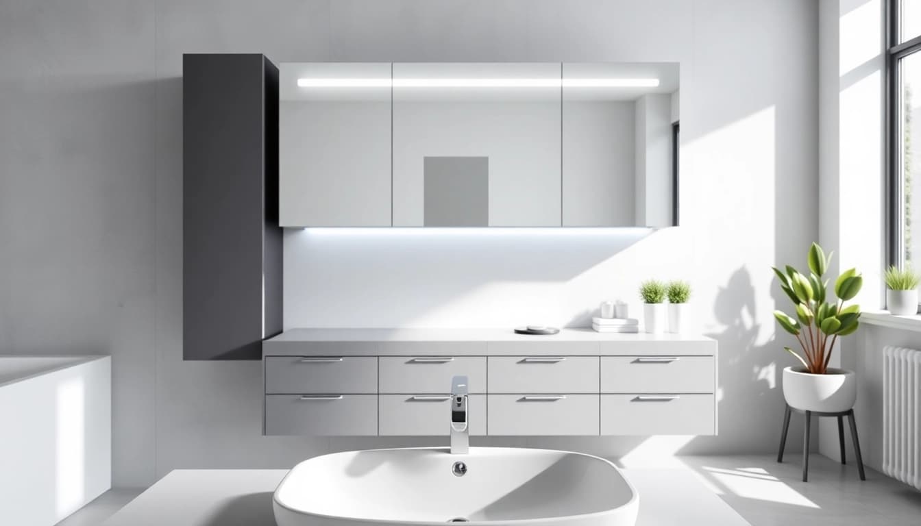 Bewundern Sie den eleganten sonni Spiegelschrank mit modernem Design und praktischen LED-Lichtern.