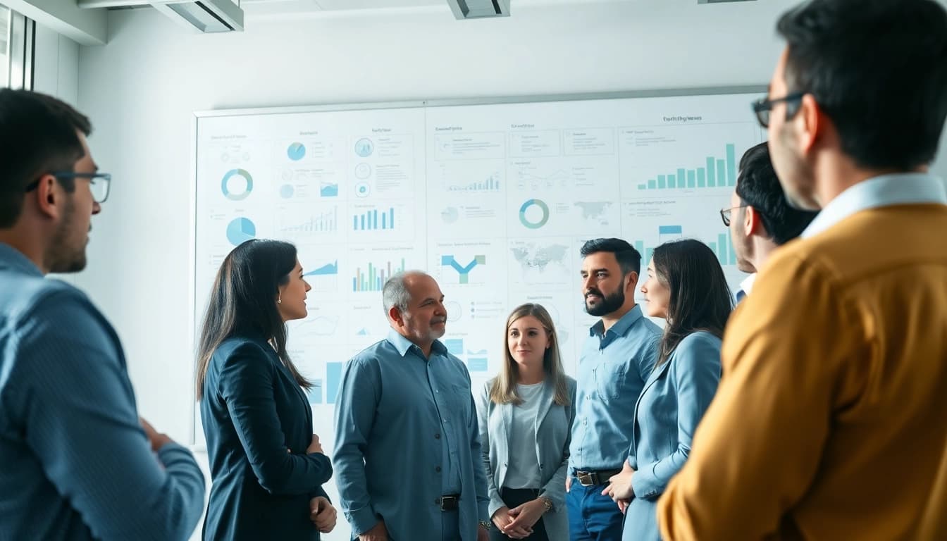 Analyze competitive intelligence faqs in a team meeting with collaborative discussions and visual data.