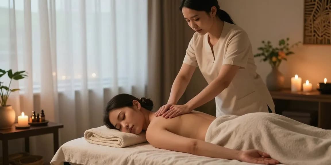 마사지 세션 중인 치료사와 고객의 편안한 스파 장면
