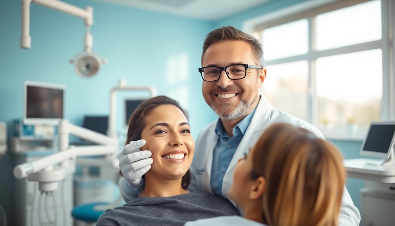 General dentist Frankfort IL providing a comforting examination in a modern dental office.