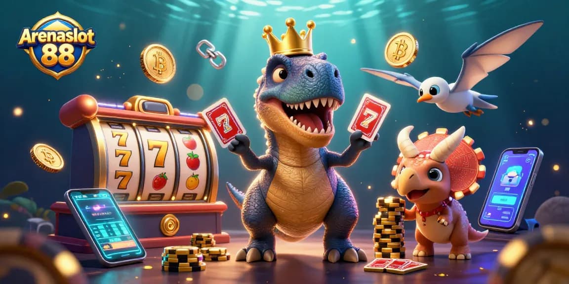 Gambarkan keberuntungan dengan Arenaslot 88 dalam permainan slot yang penuh warna dan aktivitas.