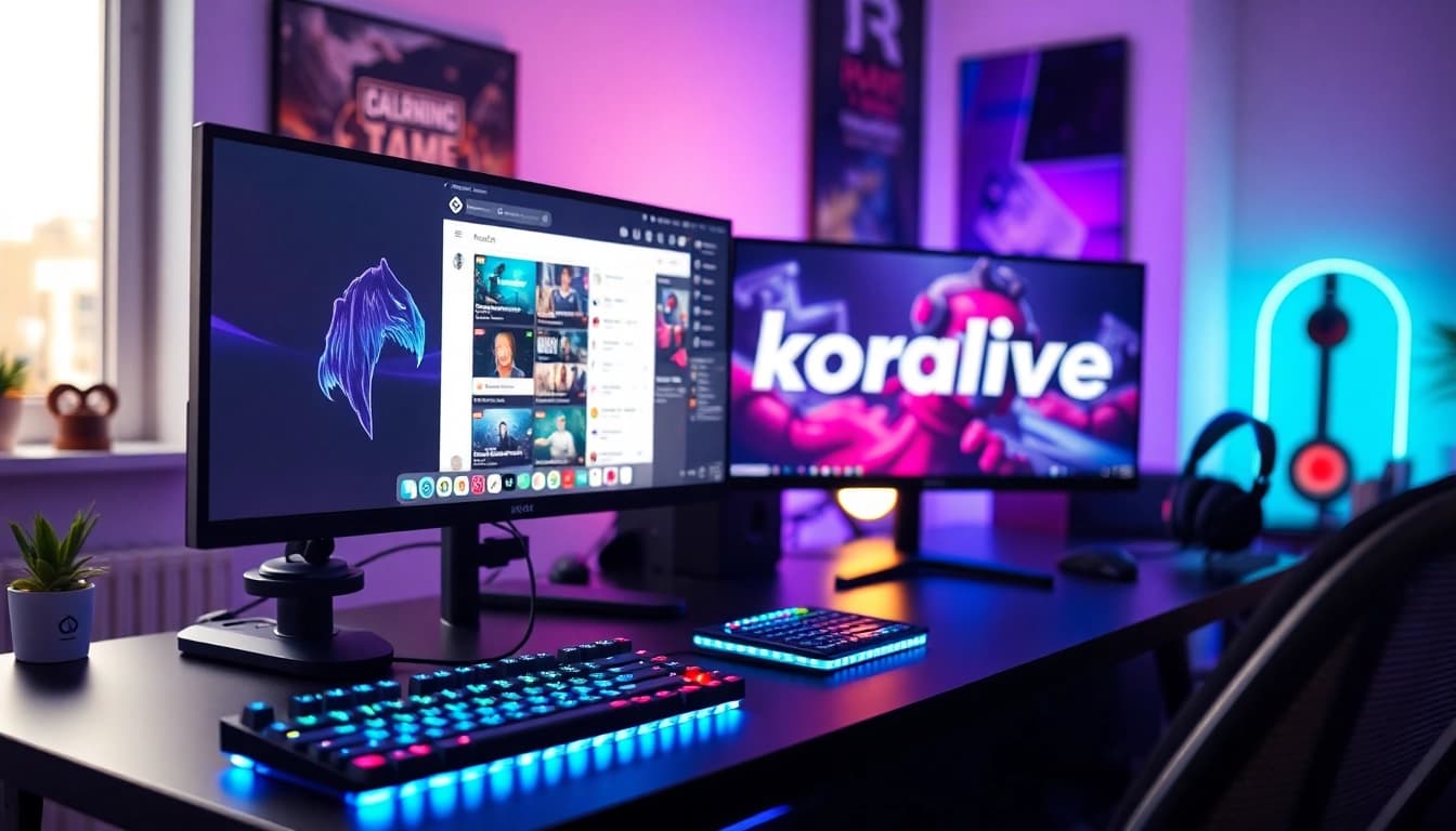 Kooralive streaming setup with dynamic gaming accessories and vibrant lighting.