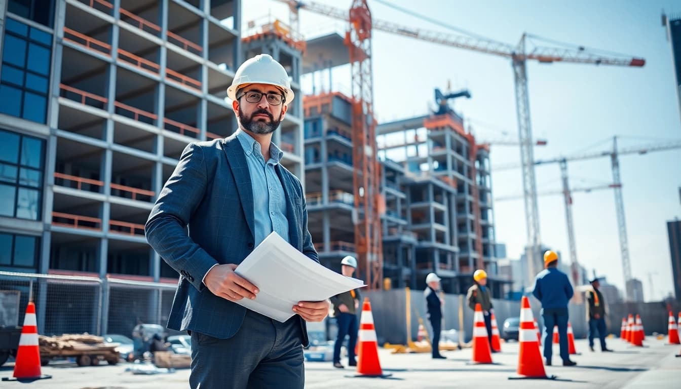 Showcase of a New Jersey Commercial General Contractor overseeing a construction site with professionals.