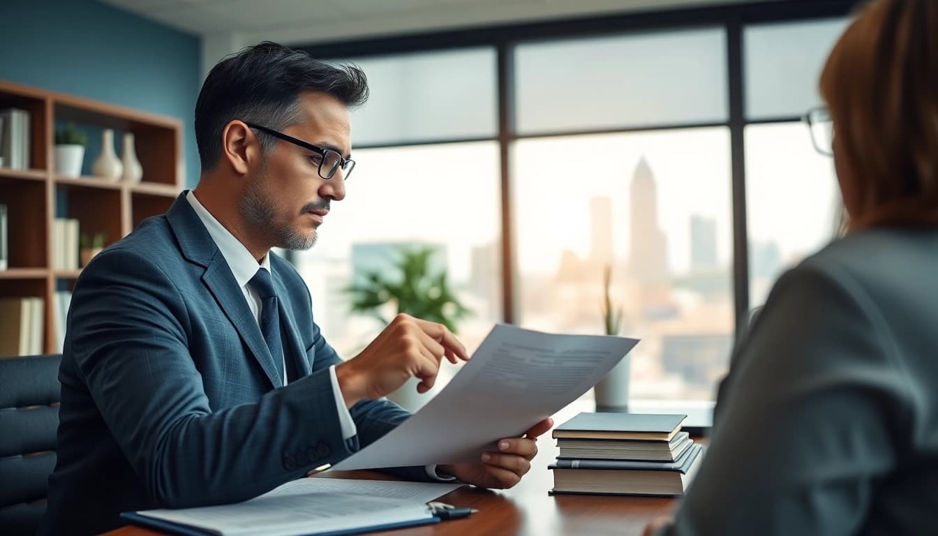 Consulting session with Atlanta real estate attorney https://www.atlantarealestateattorney.com in modern office.