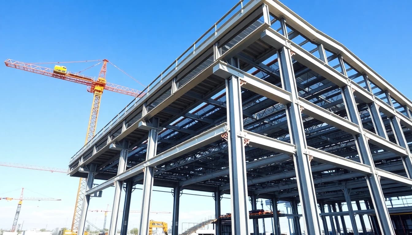 Showcasing steel structure design in progress, highlighting dynamic construction elements.