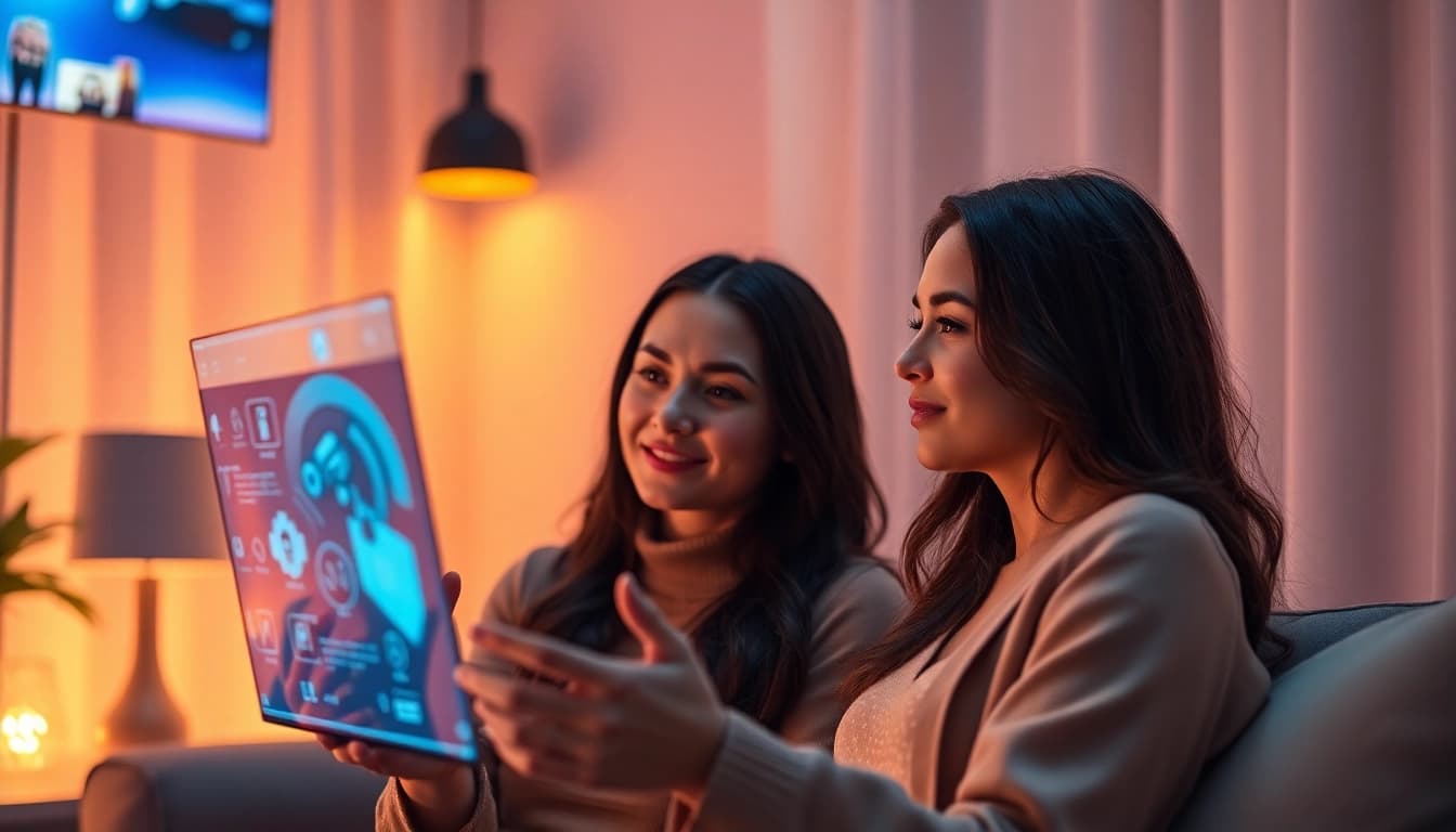 AI sex interaction in a cozy digital space with modern technology.